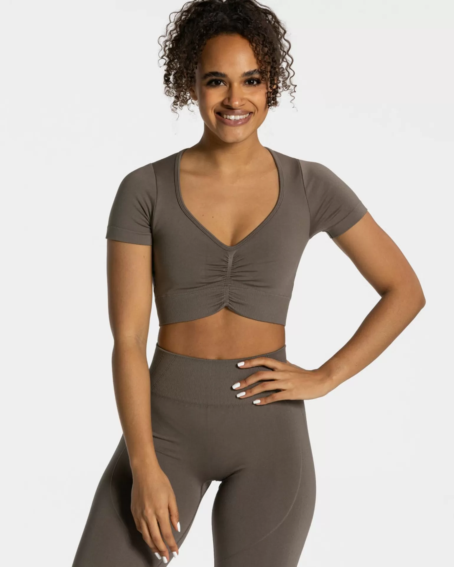 TEVEO Tops>Focus Crop Top " " Taupe