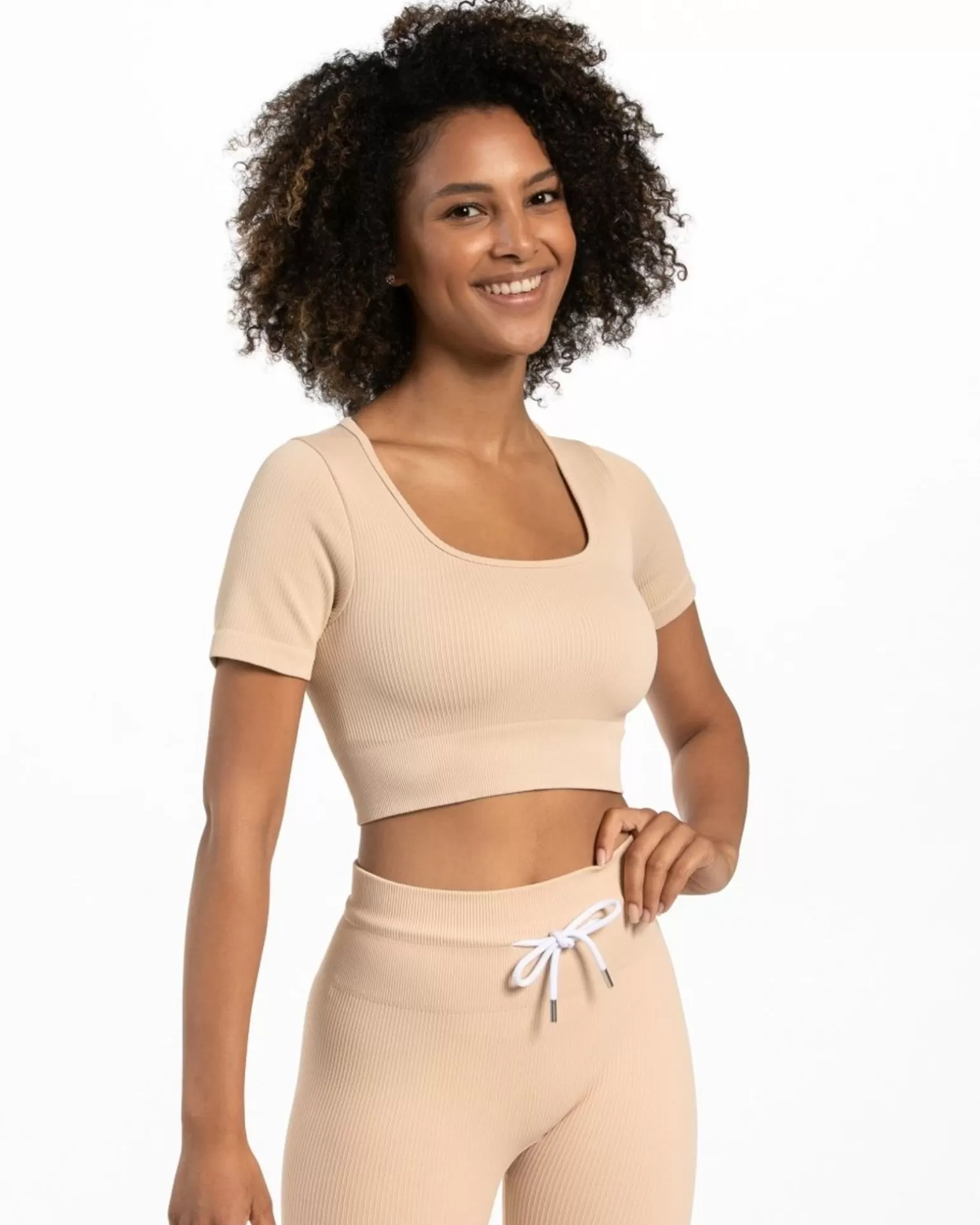 TEVEO Tops>Ribbed Crop Top " " Nude